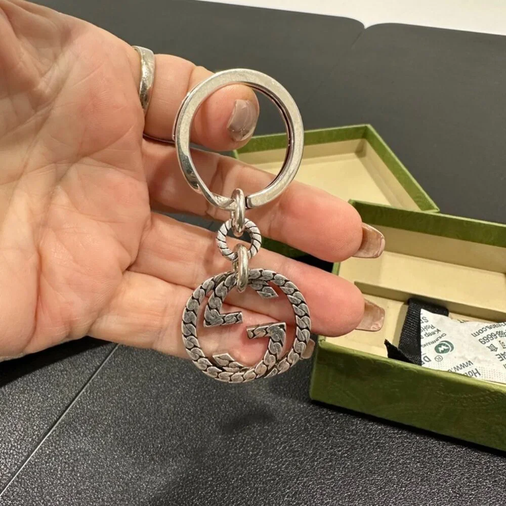 Gucci Sterling Silver Interlocked G Textured Key Ring (JB1368)